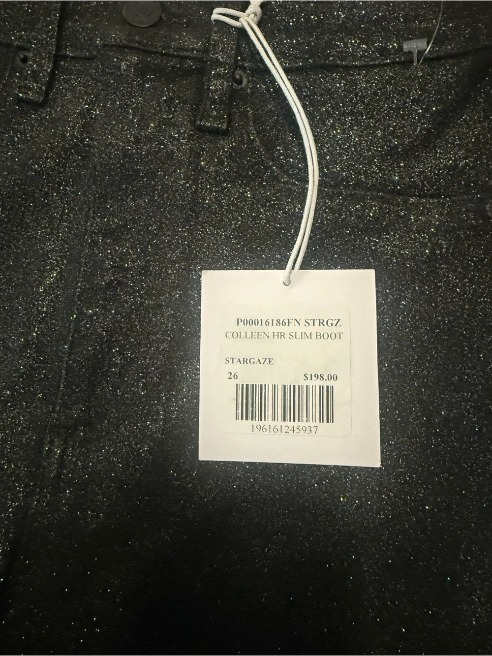 NWT Pistola Colleen High Rise Slim Boot Jean 26 Stargaze Black Glitter Split Hem